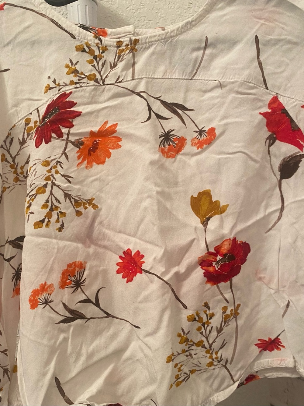 Old Navy White Floral Kids Top with Red, Orange & Yellow Blooms